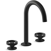 Kohler Components 1.2 GPM Widespread Tube Spout Bathroom Faucet with Industrial Handles, UltraGlide Technology and Pop-Up Drain Assembly Matte Black