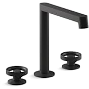 Kohler Components 1.2 GPM Widespread Row Spout Bathroom Faucet with Industrial Handles, UltraGlide Technology and Pop-Up Drain Assembly Matte Black