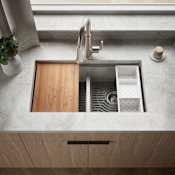 Kohler Task 33" Undermount Double Basin Stainless Steel Kitchen Sink with Basket Strainer, Colander, and Cutting Board N/A
