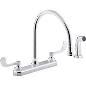 Kohler Triton Bowe 1.5 GPM Deck Mounted Kitchen Faucet with Wristblade Handles and Vandal Resistant Aerator - Includes Side Spray Polished Chrome