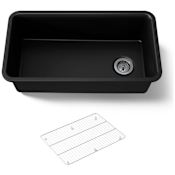 Kohler Cairn 33-1/2" Undermount Single Bowl Neoroc Quartz Composite Kitchen Sink with Bottom Sink Rack Matte Black