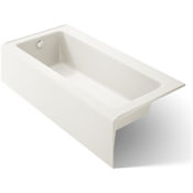 Kohler Bellwether Bath Tub 66" L x 32" W Cast Iron Soaking for Three Wall Alcove Installations with Integral Apron and Left Drain Biscuit