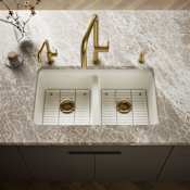 Kohler Riverby 33" Undermount Double Basin Cast Iron Kitchen Sink with Basin Rack and 50/50 Basin Split Biscuit