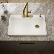 Kohler Riverby 33" Single Basin Cast Iron Kitchen Sink for Drop In Installations Biscuit