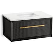Kohler Enivo 37" Wall Mounted Single Basin Vanity Set with Cabinet and Quartz Vanity Top Gloss Black