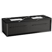 Kohler Enivo 61" Wall Mounted Double Basin Vanity Set with Cabinet and Quartz Vanity Top Gloss Black