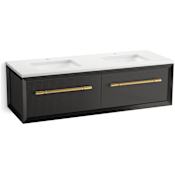 Kohler Enivo 61" Wall Mounted Double Basin Vanity Set with Cabinet and Quartz Vanity Top Gloss Black