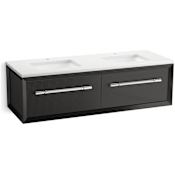 Kohler Enivo 61" Wall Mounted Double Basin Vanity Set with Cabinet and Quartz Vanity Top Gloss Black