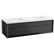 Kohler Enivo 61" Wall Mounted Double Basin Vanity Set with Cabinet and Quartz Vanity Top Gloss Black