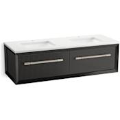 Kohler Enivo 61" Wall Mounted Double Basin Vanity Set with Cabinet and Quartz Vanity Top Gloss Black