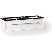 Kohler Lodern 61" Wall Mounted Double Basin Vanity Set with Cabinet and Quartz Vanity Top Linen White