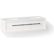 Kohler Lodern 61" Wall Mounted Double Basin Vanity Set with Cabinet and Quartz Vanity Top Linen White