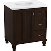 Kohler Damask 30" Free Standing Single Basin Vanity Set with Cabinet and Quartz Vanity Top - Includes Undermount Sink and Cabinet Hardware Claret Suede