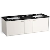 Kohler Jute 61" Wall Mounted Double Basin Vanity Set with Cabinet and Quartz Vanity Top Linen White