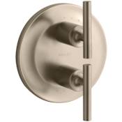 Kohler Purist Thermostatic Valve Trim Only with Dual Lever Handles and Volume Control - Less Rough In Brushed Bronze