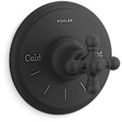 Kohler Artifacts Thermostatic Valve Trim Only with Single Cross Handle - Less Rough In Matte Black