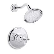 Kohler Artifacts Shower Trim Package with Cross Handle, Single Function Rain Shower Head and Katalyst Technology Polished Chrome