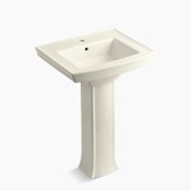 Kohler Archer 24" Rectangular Pedestal Bathroom Sink with Single Faucet Hole Biscuit