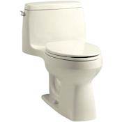 Kohler Santa Rosa 1.28 GPF One-Piece Elongated Comfort Height Toilet with AquaPiston Technology - Includes Brevia Quiet-Close Grip-Tight Toilet Seat Almond