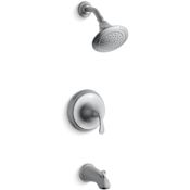 Kohler Forte Single Handle RiteTemp Tub and Shower Trim with Rain Shower Head Brushed Chrome