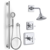 Kohler Pinstripe Pressure Balanced Shower System with Shower Head, Hand Shower, Valve Trim, and Shower Arm Polished Chrome