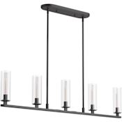 Kohler Lighting Crue 5 Light 45" Wide Linear Chandelier with Clear Glass Shades Matte Black