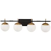 Kovacs Alluria 4 Light 33" Wide Bathroom Vanity Light with Etched Opal Glass Shades Weathered Black / Autumn Gold