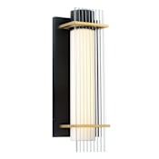Kovacs Midnight Gold 16" Tall LED Indoor / Outdoor Wall Sconce with Clear Ribbed Glass Shades Sand Coal / Honey Gold