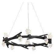 Kovacs Kosmyc 12 Light 33" Wide LED Ring Chandelier with Rock Crystal Glass Shades Sand Black