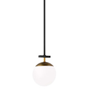 Kovacs Alluria 1 Light 6" Wide Mini Pendant with Etched Opal Glass Shade Weathered Black / Autumn Gold