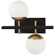 Kovacs Alluria 2 Light 16" Wide Bathroom Vanity Light with Etched Opal Glass Shades Weathered Black / Autumn Gold