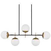 Kovacs Alluria 5 Light 36" Wide Linear Chandelier with Etched Opal Glass Shades Weathered Black / Autumn Gold
