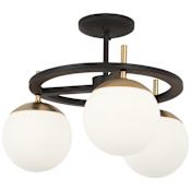 Kovacs 3 Light 18" Wide Semi-Flush Globe Ceiling Fixture with Etched Opal Glass Shades from the Alluria Collection Weathered Black / Autumn Gold