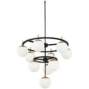 Kovacs Alluria 10 Light 30" Wide Chandelier with Etched Opal Glass Shades Weathered Black / Autumn Gold