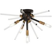 Kovacs 4 Light 20" Wide Flush Mount Ceiling Fixture with Clear Glass Bar Accents from the Spiked Collection Painted Bronze / Natural Brass