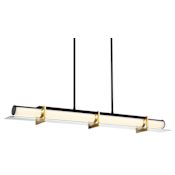 Kovacs Midnight Gold 40" Wide LED Linear Chandelier with Etched White and Clear Ribbed Glass Shades Sand Coal / Honey Gold