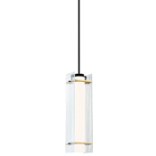 Kovacs Midnight Gold 6" Wide Integrated LED Mini Pendant with Etched White and Clear Ribbed Glass Shades Sand Coal / Honey Gold