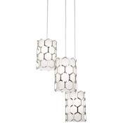 Kovacs Missing Link 3 Light 18" Wide Multi Light Pendant with White Linen Shades Polished Nickel