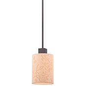 Kovacs Kimono 1 Light 6" Wide Mini Pendant with Beige Fabric Shade Antique Dorian Bronze