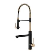 Kraus Artec Pro 2-Function Commercial Style Pre-Rinse Kitchen Faucet with Pull-Down Spring Spout and Pot Filler Black Stainless Steel/Brushed Gold