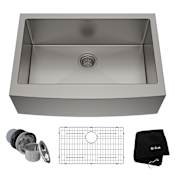 Kraus Standart PRO 29-3/4" Single Basin 16 Gauge Stainless Steel Kitchen Sink for Farmhouse Installations with Apron Front - Basin Rack and Basket Strainer Included Stainless Steel