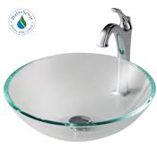 Kraus Arlo & Glass 16-1/2" Glass Vessel Bathroom Sink with 1.2 GPM Deck Mounted Bathroom Faucet and Pop-Up Drain Assembly Chrome