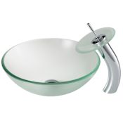 Kraus Bathroom Combo - 16-1/2" Frosted Glass Vessel Bathroom Sink with Vessel Faucet, Pop-Up Drain, and Mounting Ring Chrome