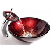 Kraus Galaxy Red Bathroom Combo - 16-1/2" Irruption Red Glass Vessel Bathroom Sink with Vessel Faucet, Pop-Up Drain, and Mounting Ring Chrome