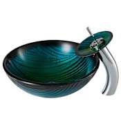 Kraus Bathroom Combo - 17" Nei Glass Vessel Bathroom Sink with Vessel Faucet, Pop-Up Drain and Mounting Ring Chrome