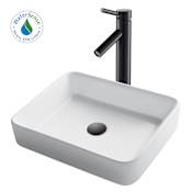 Kraus Bathroom Combo - 18-3/4" Ceramic Vessel Bathroom Sink With Vessel Faucet, Pop-Up Drain Oil Rubbed Bronze