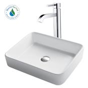 Kraus White Ceramic Bathroom Combo - 18-3/4" Ceramic Vessel Bathroom Sink With Vessel Faucet, Pop-Up Drain Chrome