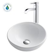 Kraus White Ceramic Bathroom Combo - 15-3/4" Ceramic Vessel Bathroom Sink With Vessel Faucet, Pop-Up Drain Chrome