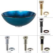 Kraus Galaxy Blue 16-1/2" Irruption Blue Glass Vessel Bathroom Sink - Includes Pop-Up Drain and Mounting Ring Satin Nickel