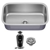 Kraus Premier 31 1/2” Undermount Single Bowl 18-Gauge Stainless Steel Kitchen Sink with WasteGuard Continuous Feed Garbage Disposal Stainless Steel
